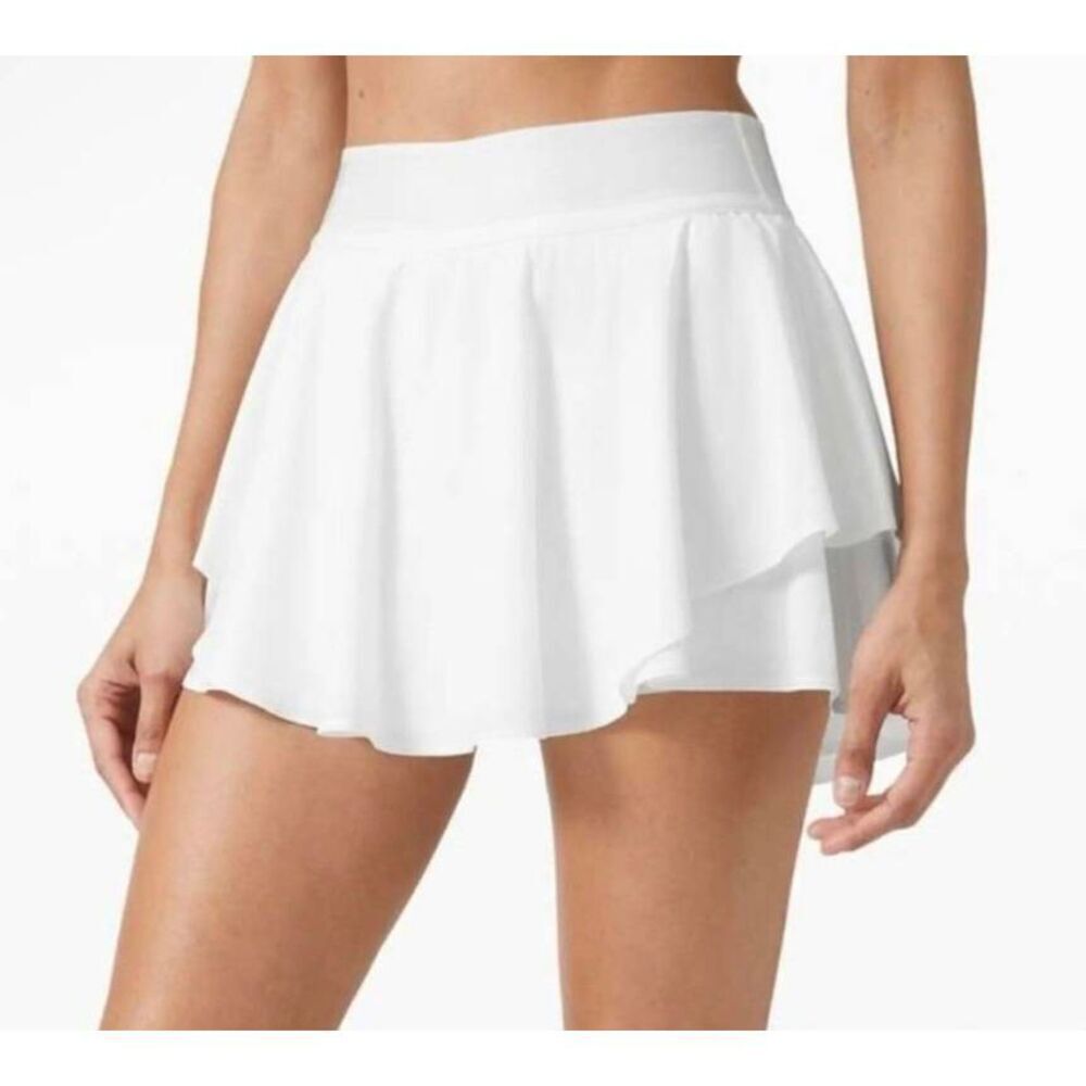 Indero Women's White Nylon/Spandex Tiered Tennis Athletic Skirt w Briefs